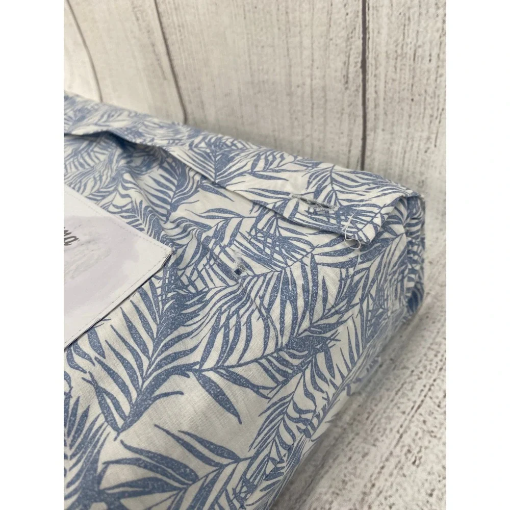 Tommy Bahama Sheet Set KING Blue Washed 100% Cotton Percale Tropical Palm Leaf